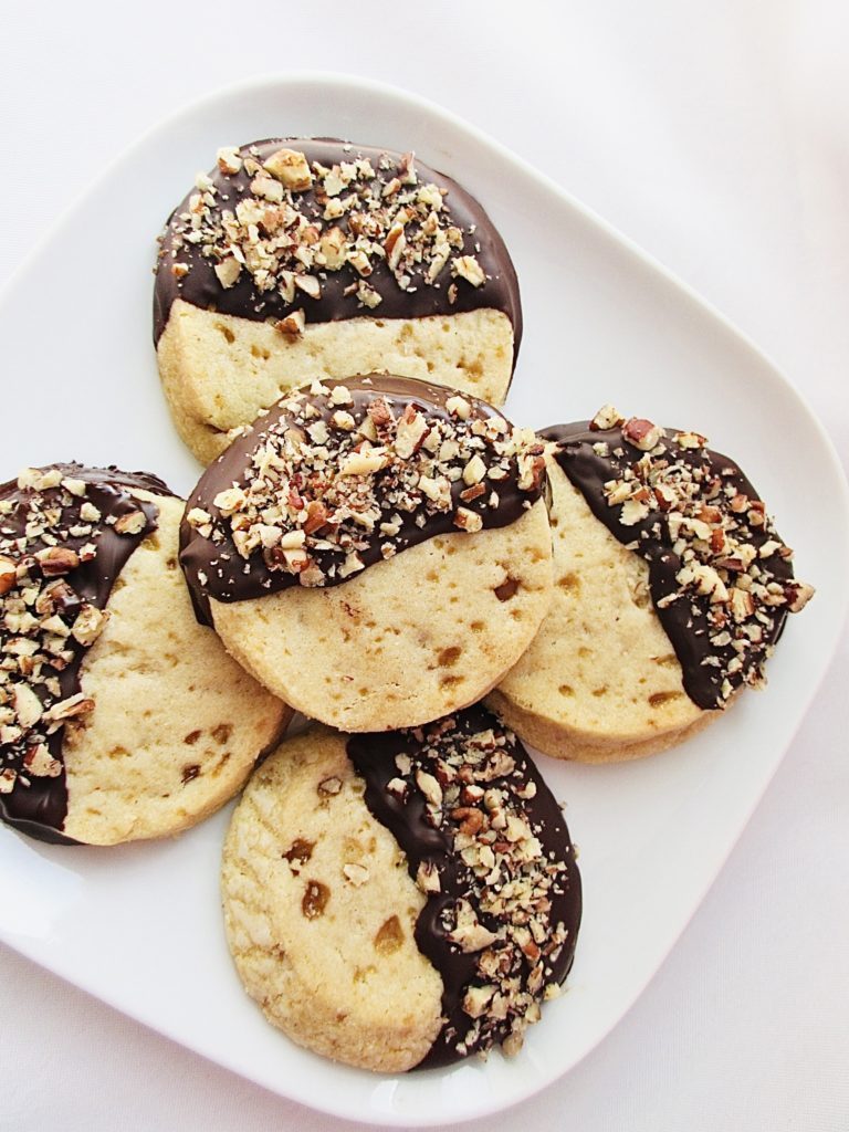 Toffee Shortbread dipped in Chocolate with Pecan Nuts