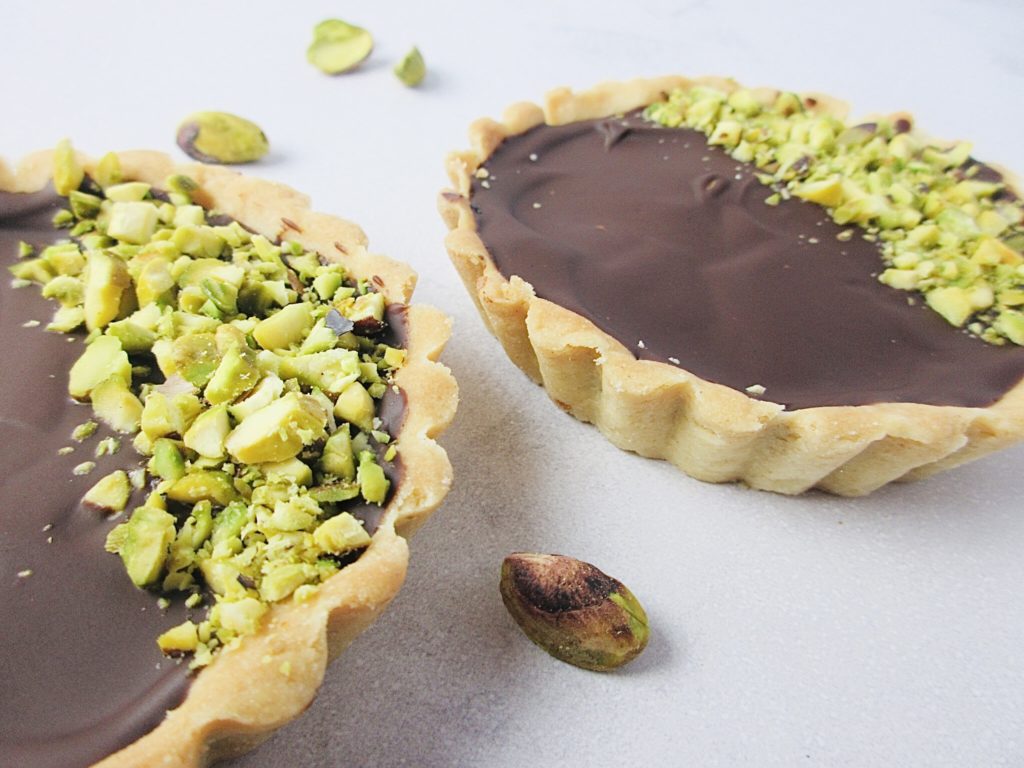 Chocolate Ganache Tarts with Pistachio Nuts