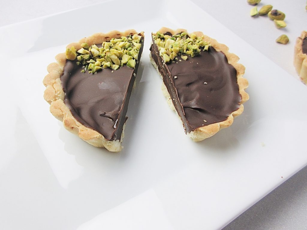 Chocolate Ganache Tarts with Pistachio Nuts