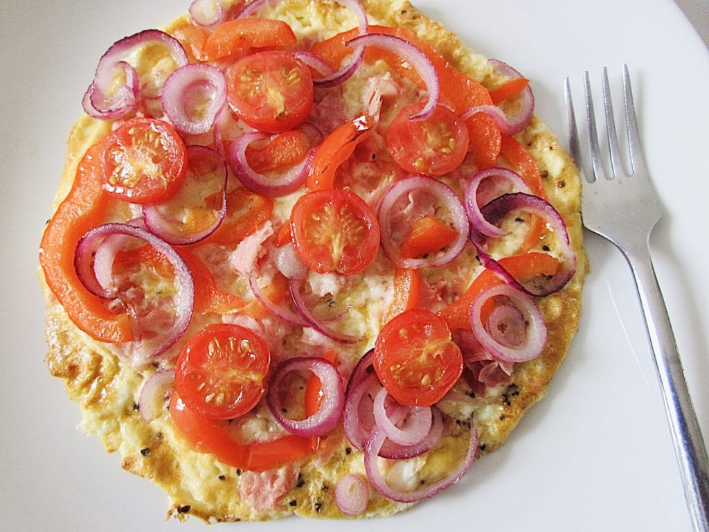 Open-faced Omelette with Ham Cheese and Red Vegetables
