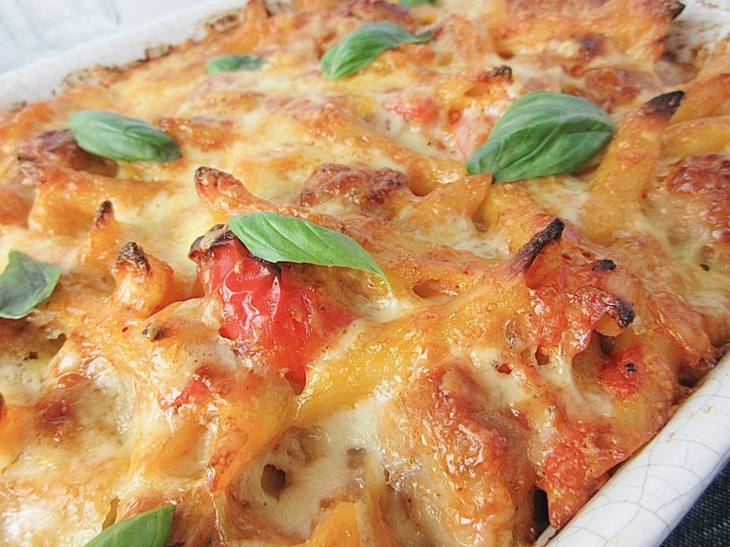 creamy tomato sausage pasta bake