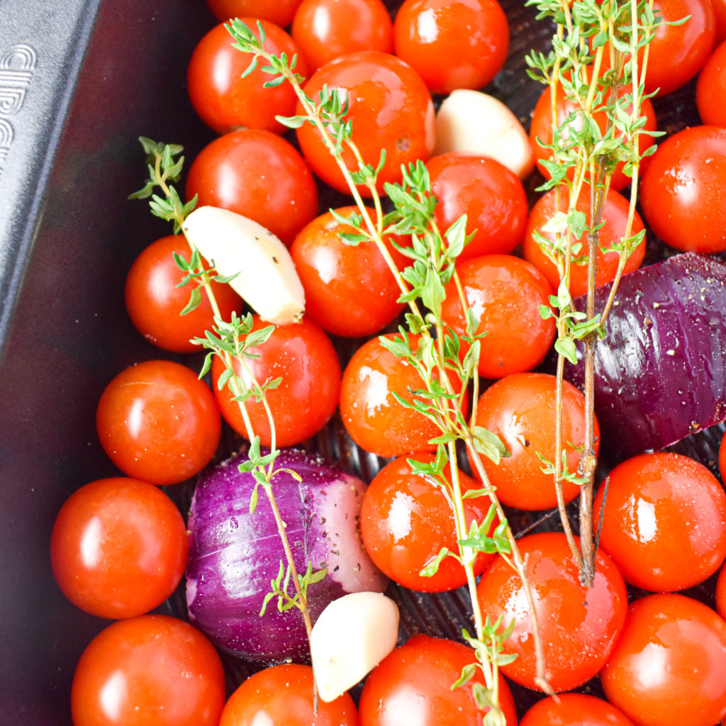 Cherry Tomatoes in Roasting Pan