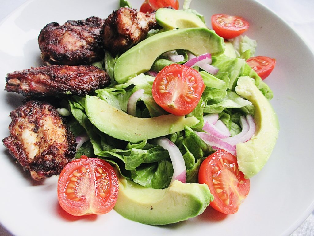 Spicy Chicken Wings with Avocado Salad