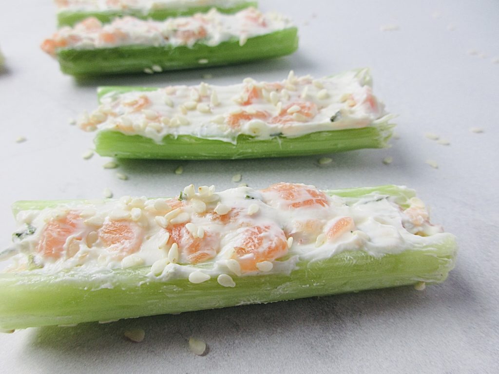 Cream Cheese and Smoked Salmon on Celery Sticks