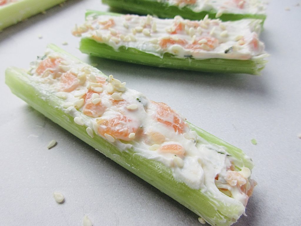 Cream Cheese and Smoked Salmon on Celery Sticks