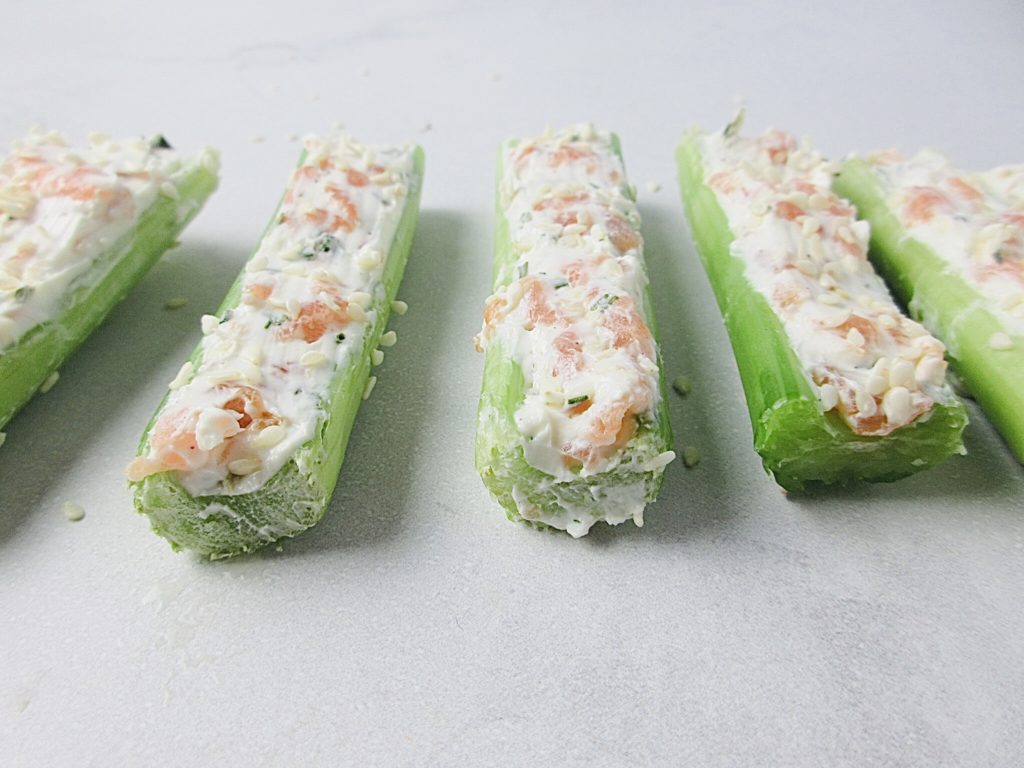 Cream Cheese and Smoked Salmon on Celery Sticks