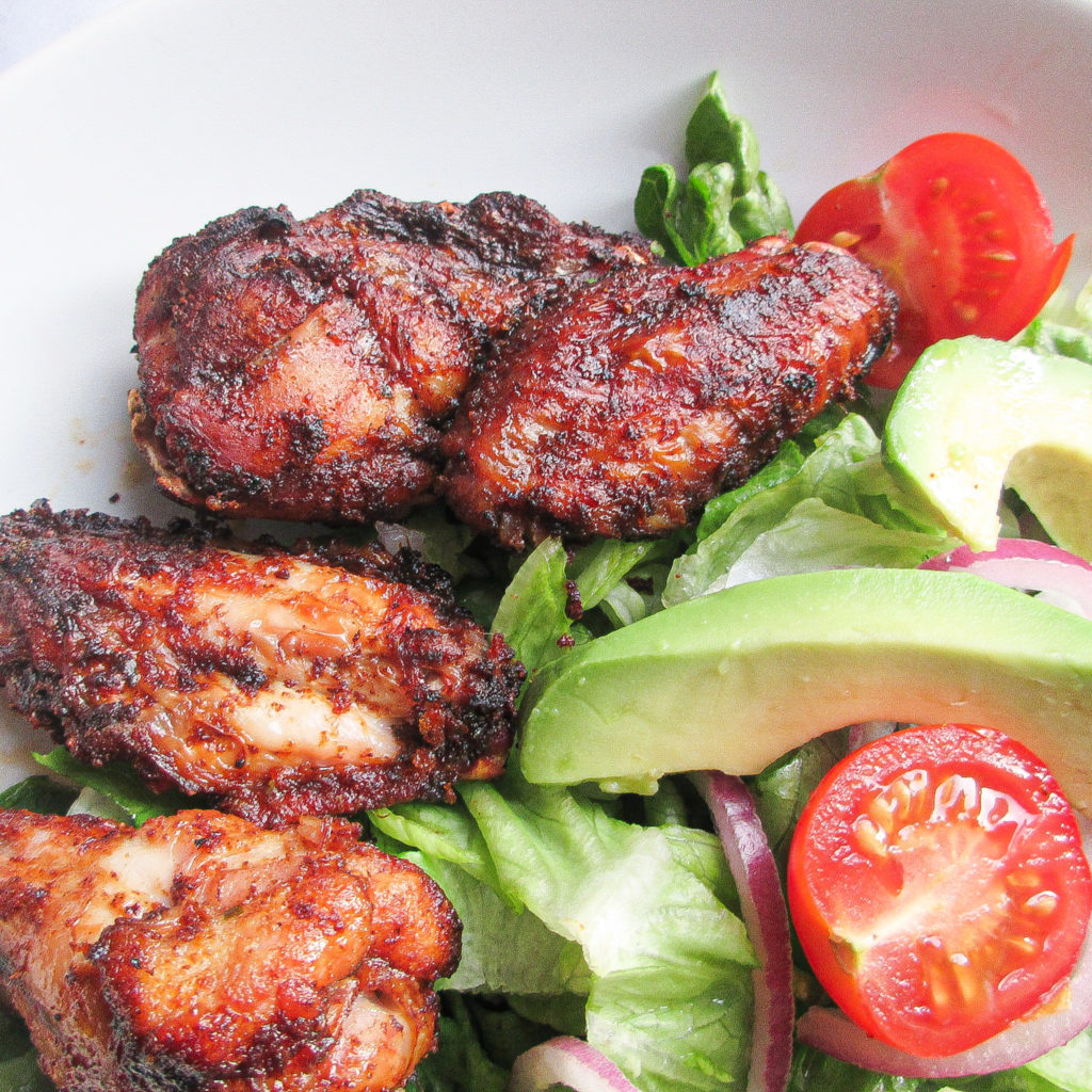 Spicy Chicken Wings with Avocado Salad