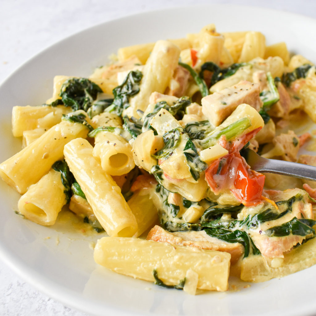 Creamy Chicken and Spinach Pasta on Plate