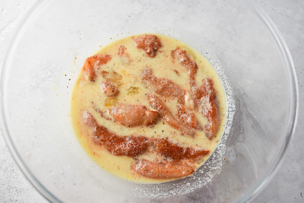 chicken strips soaked in milk and lemon