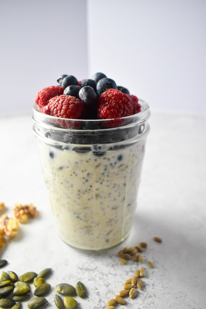 Seeded Nutty Raspberry Blueberry Overnight Oats