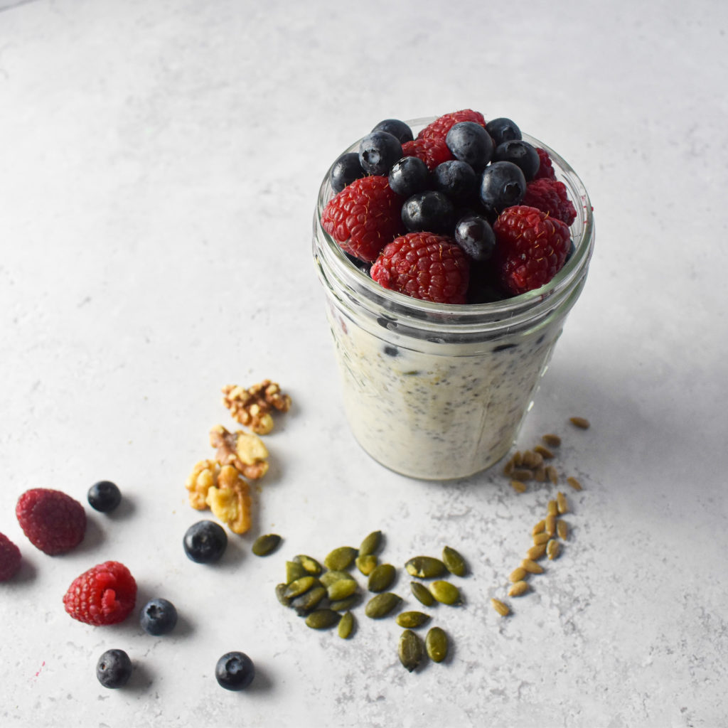 Seeded Nutty Raspberry Blueberry Overnight Oats