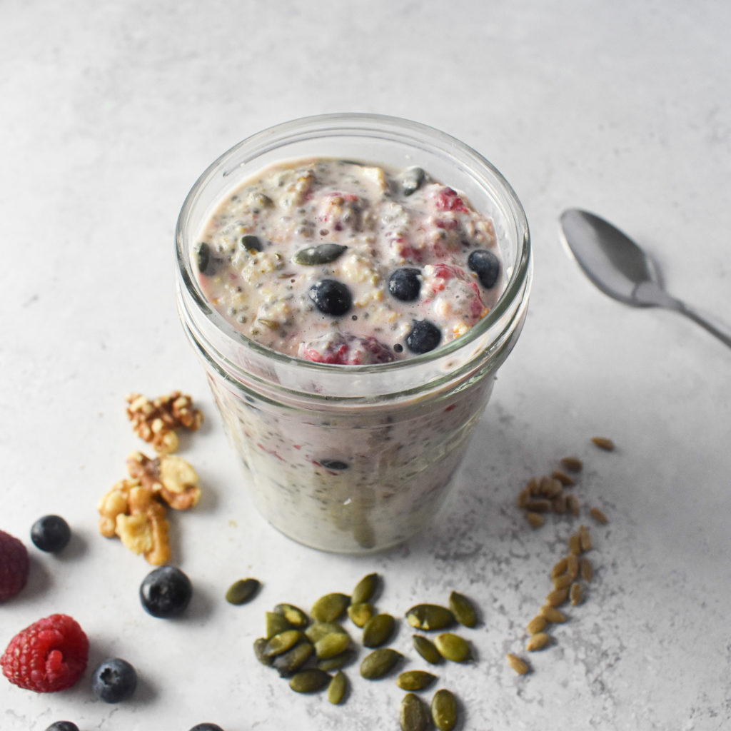 Seeded Nutty Raspberry Blueberry Overnight Oats