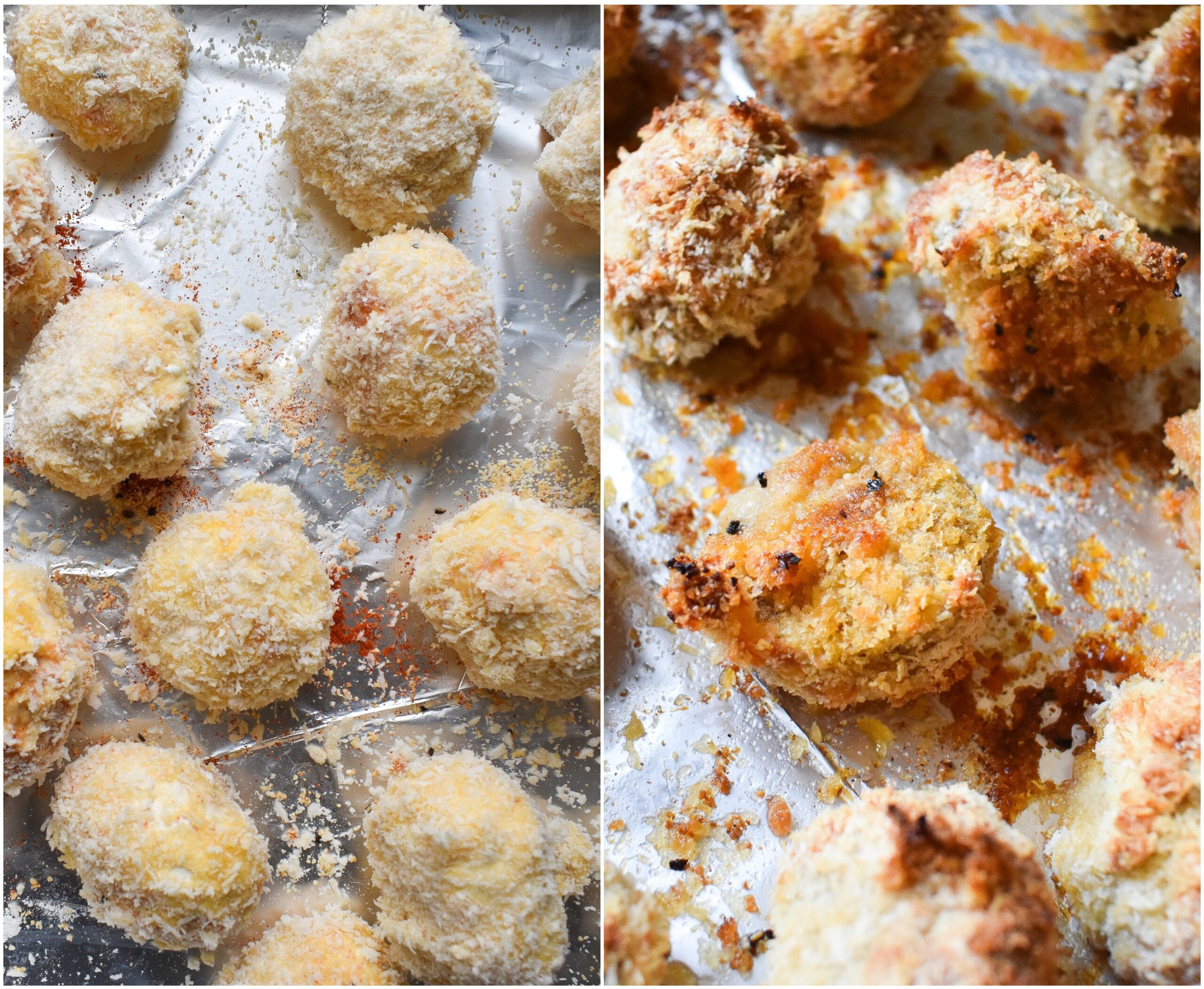 Unbaked and baked garlic mushrooms