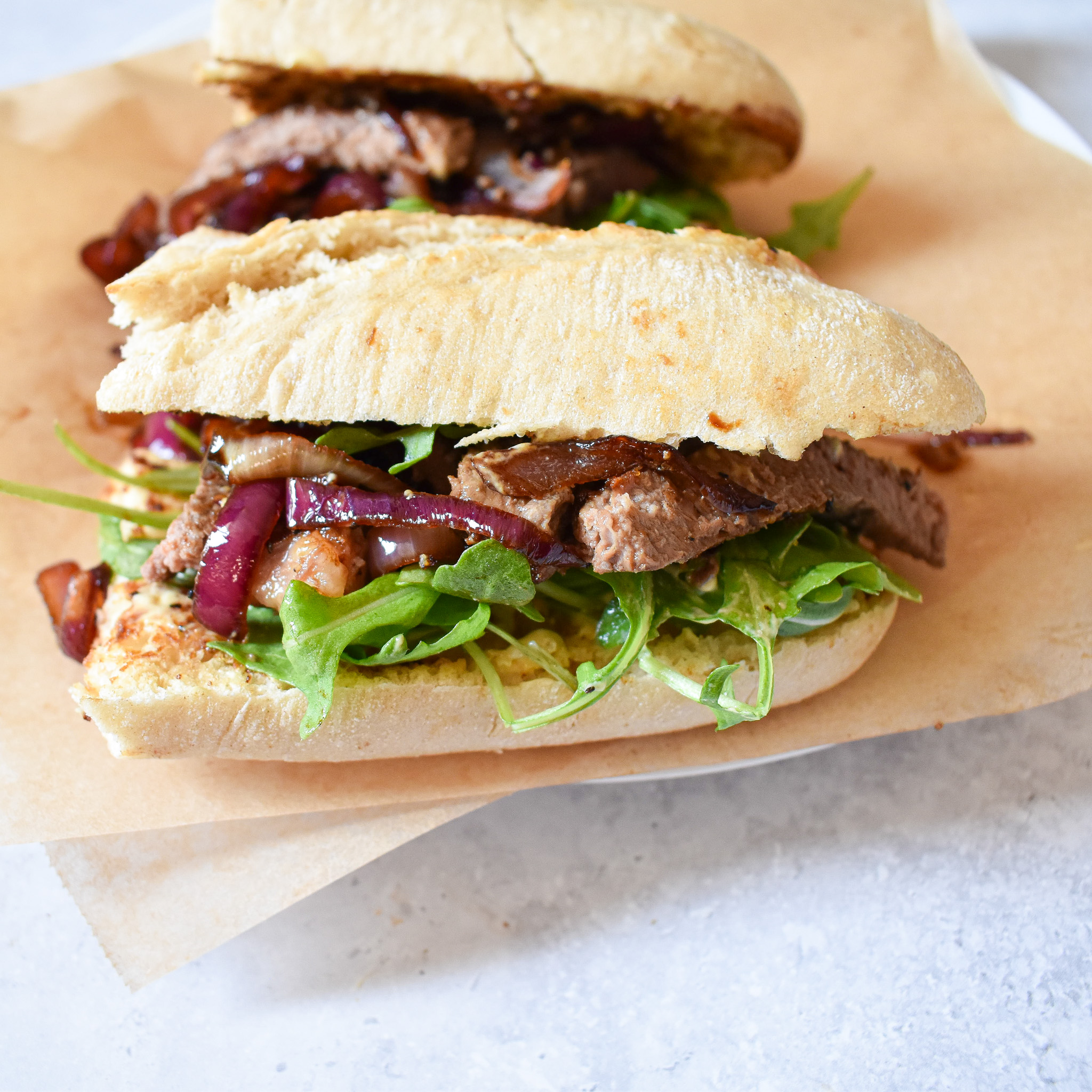 Sirloin Steak Sandwich with Caramelised Onions