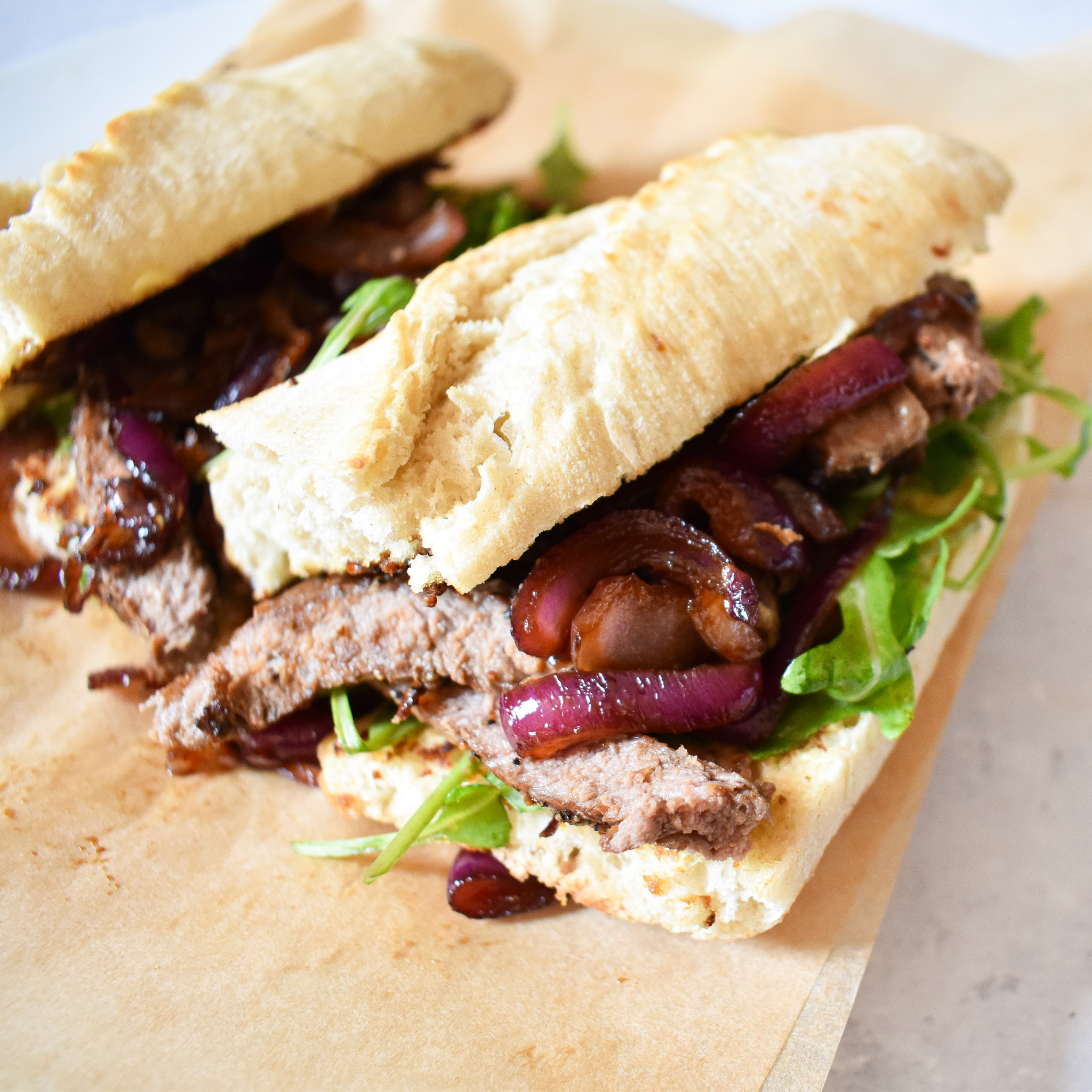 Sirloin Steak Sandwich with Caramelised Onions