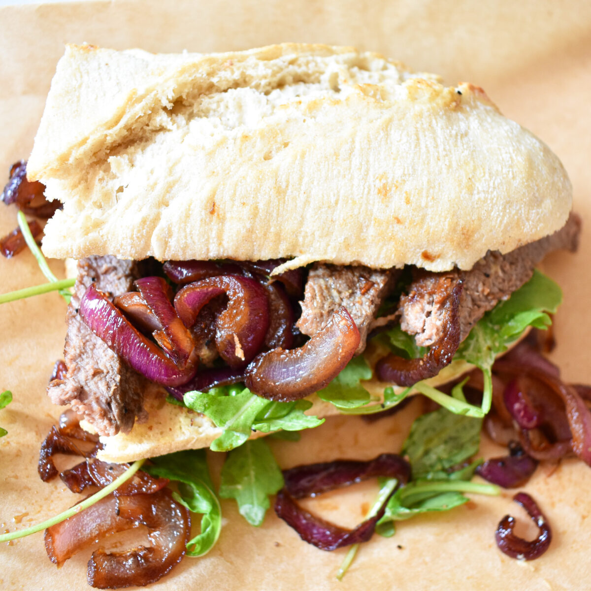 Sirloin Steak Sandwich with Caramelised Onions