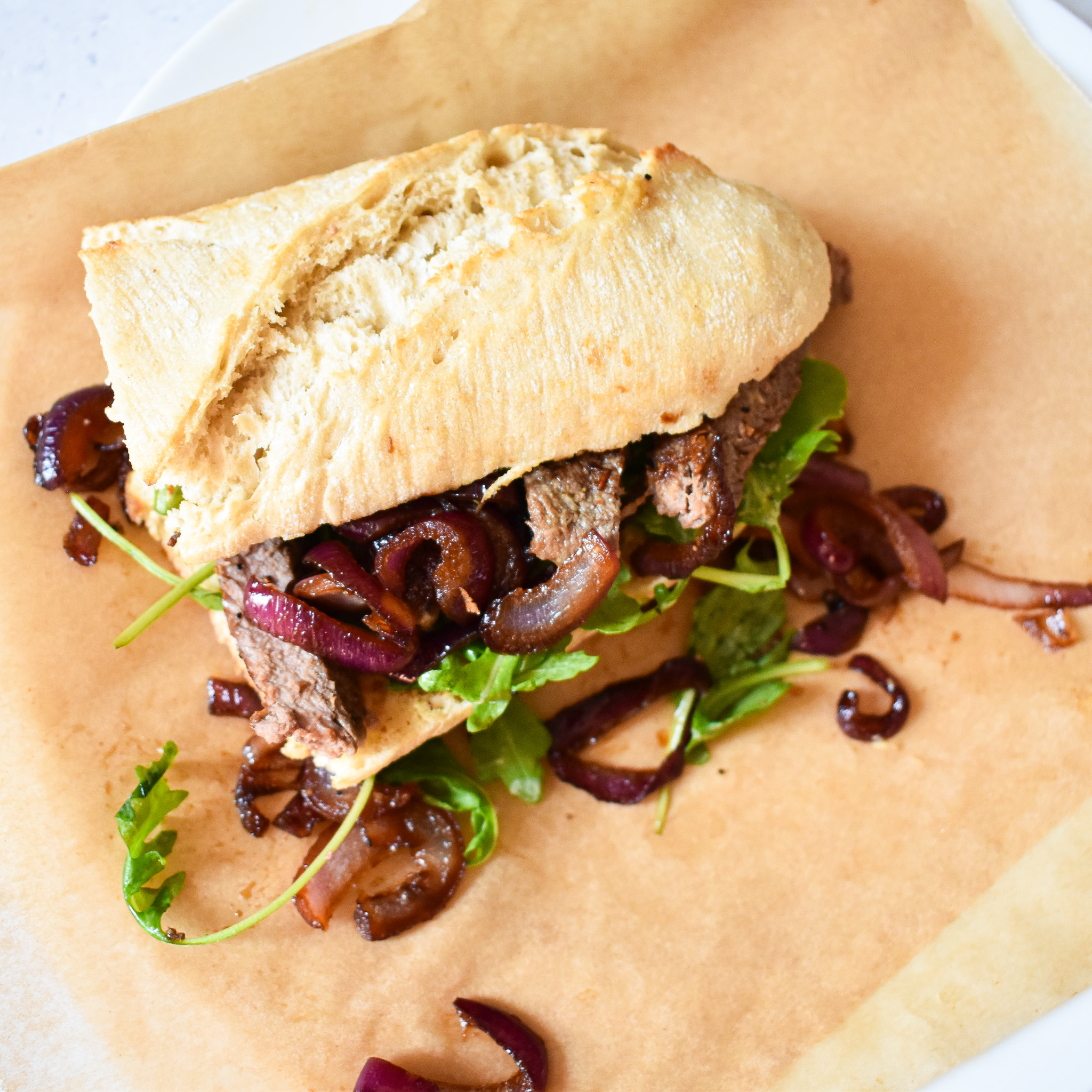 Sirloin Steak Sandwich with Caramelised Onions