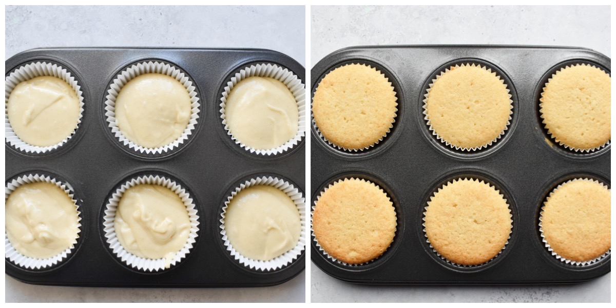 cupcake batter before and after baking